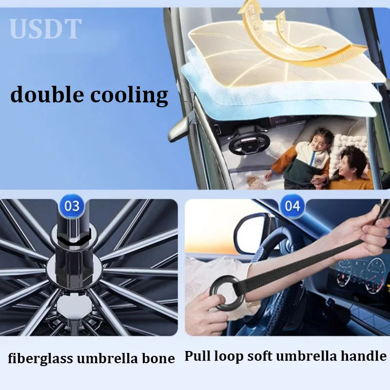 Foldable Umbrella Type Windshield Shade